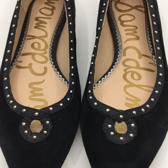 Sam Edelman Rini Black Suede Point Toe Silver Studded Key Hole Ballet Flats Sz 6 - Picture 12 of 16